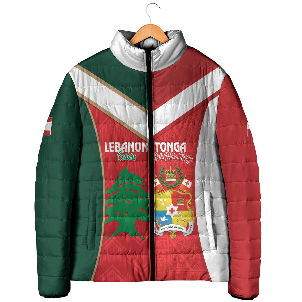 Custom Rugby Tonga and Lebanon Padded Jacket Mate Maa Tonga Cedars Together