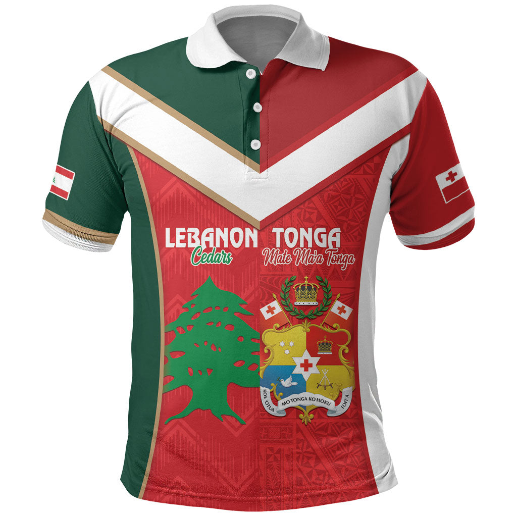 Custom Rugby Tonga and Lebanon Polo Shirt Mate Maa Tonga Cedars Together