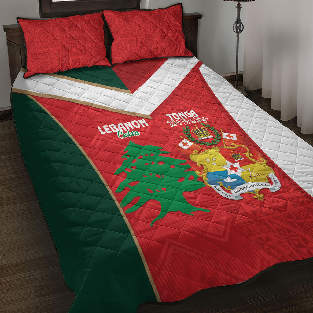 Rugby Tonga and Lebanon Quilt Bed Set Mate Maa Tonga Cedars Together