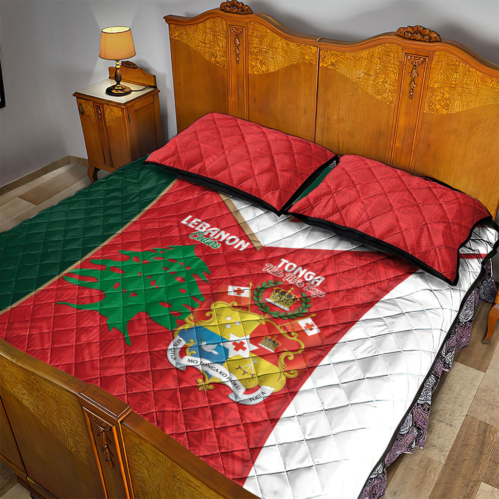Rugby Tonga and Lebanon Quilt Bed Set Mate Maa Tonga Cedars Together