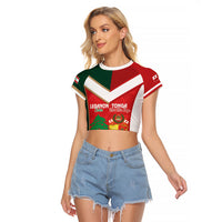 Custom Rugby Tonga and Lebanon Raglan Cropped T Shirt Mate Maa Tonga Cedars Together