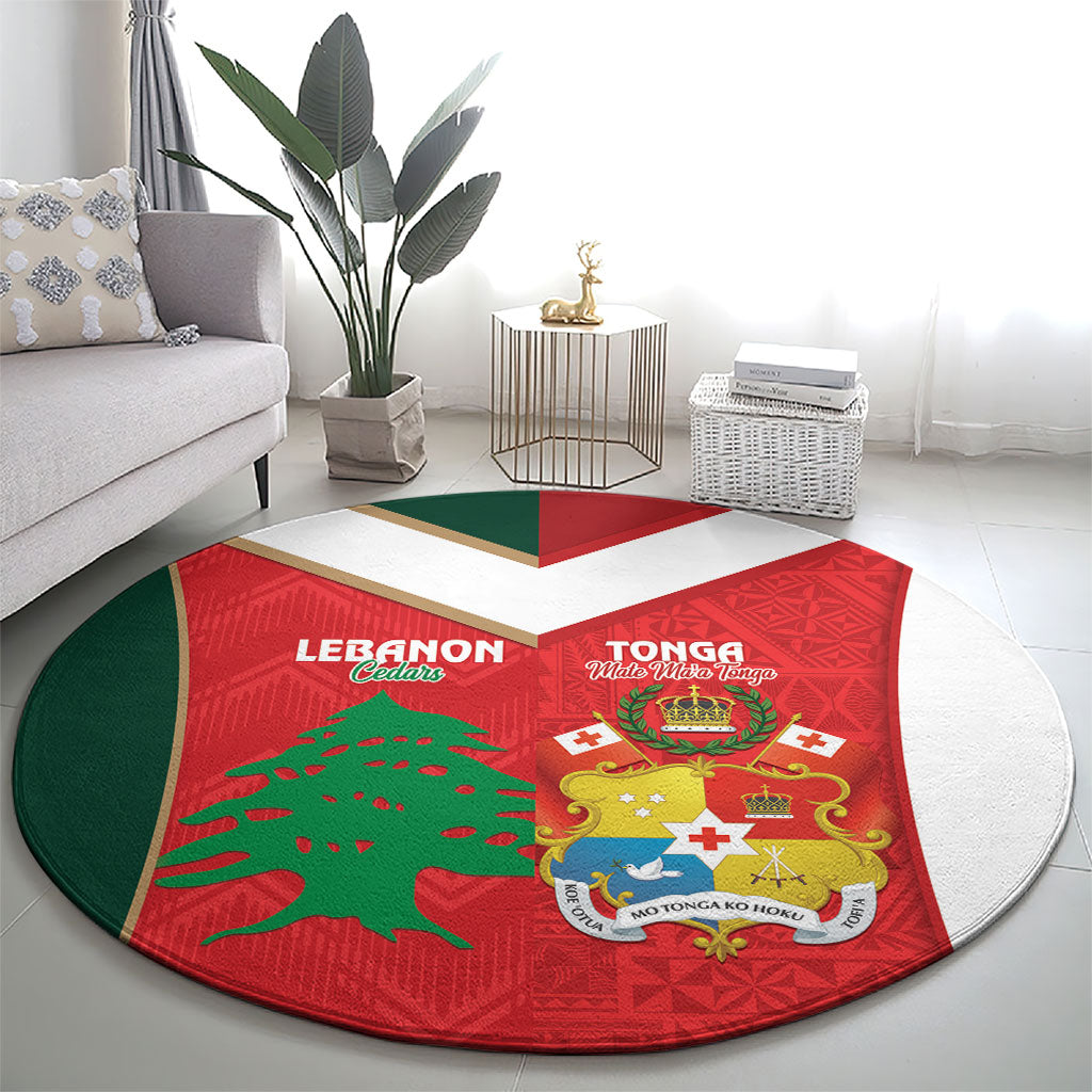 Rugby Tonga and Lebanon Round Carpet Mate Maa Tonga Cedars Together