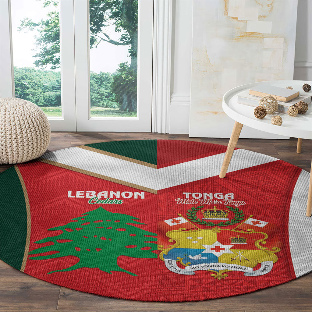 Rugby Tonga and Lebanon Round Carpet Mate Maa Tonga Cedars Together