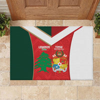 Rugby Tonga and Lebanon Rubber Doormat Mate Maa Tonga Cedars Together