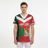 Custom Rugby Tonga and Lebanon Scrub Top Mate Maa Tonga Cedars Together