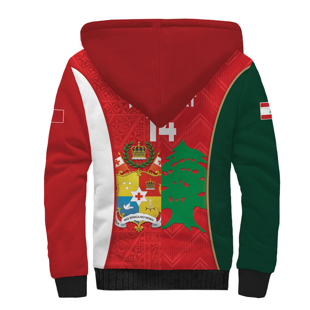 Custom Rugby Tonga and Lebanon Sherpa Hoodie Mate Maa Tonga Cedars Together