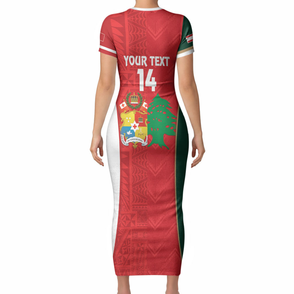 Custom Rugby Tonga and Lebanon Short Sleeve Bodycon Dress Mate Maa Tonga Cedars Together
