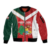 Custom Rugby Tonga and Lebanon Sleeve Zip Bomber Jacket Mate Maa Tonga Cedars Together