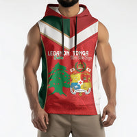 Custom Rugby Tonga and Lebanon Sleeveless Hoodie Mate Maa Tonga Cedars Together