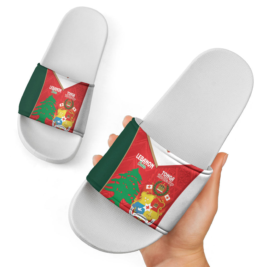 Rugby Tonga and Lebanon Slide Sandals Mate Maa Tonga Cedars Together