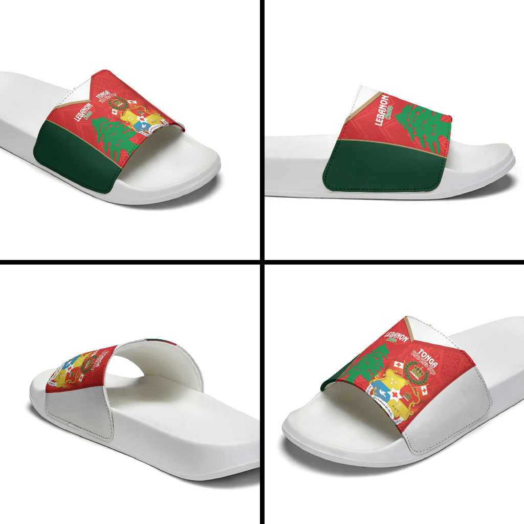 Rugby Tonga and Lebanon Slide Sandals Mate Maa Tonga Cedars Together