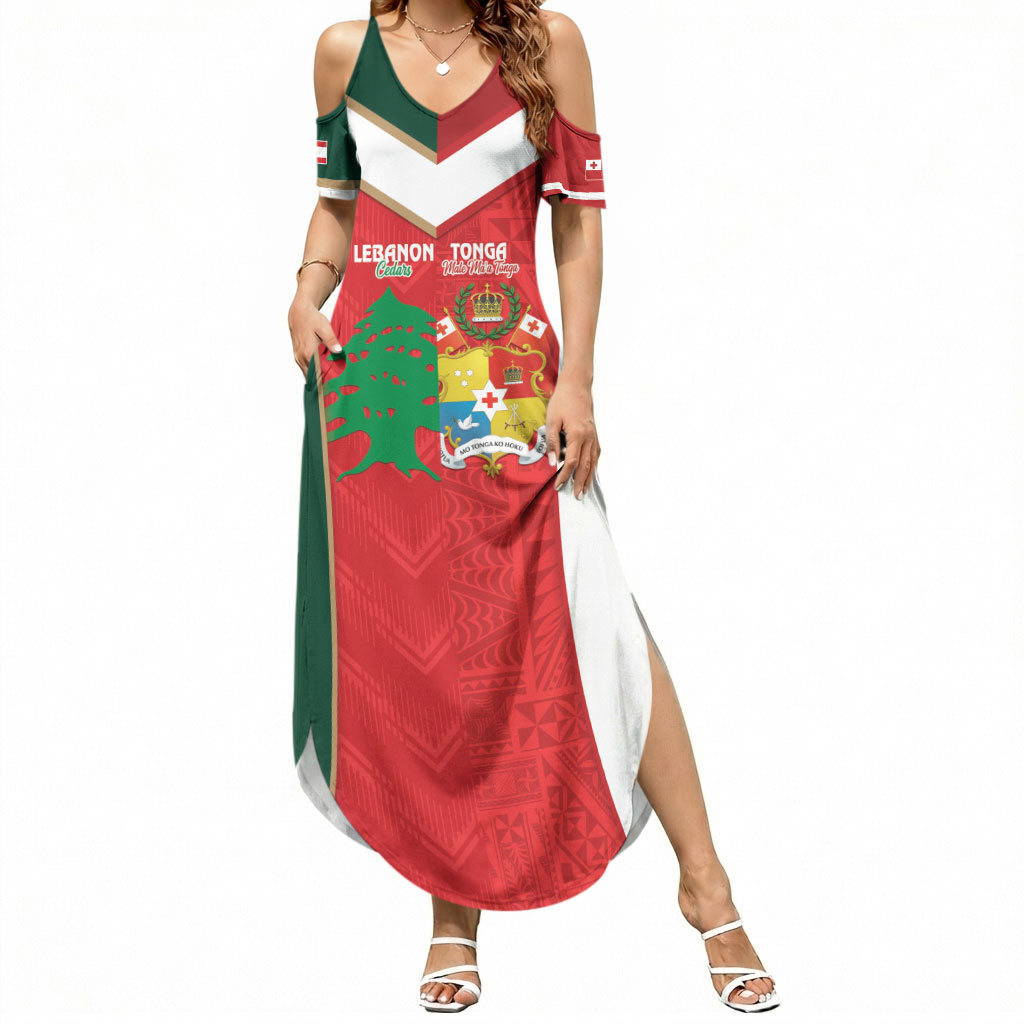 Custom Rugby Tonga and Lebanon Summer Maxi Dress Mate Maa Tonga Cedars Together