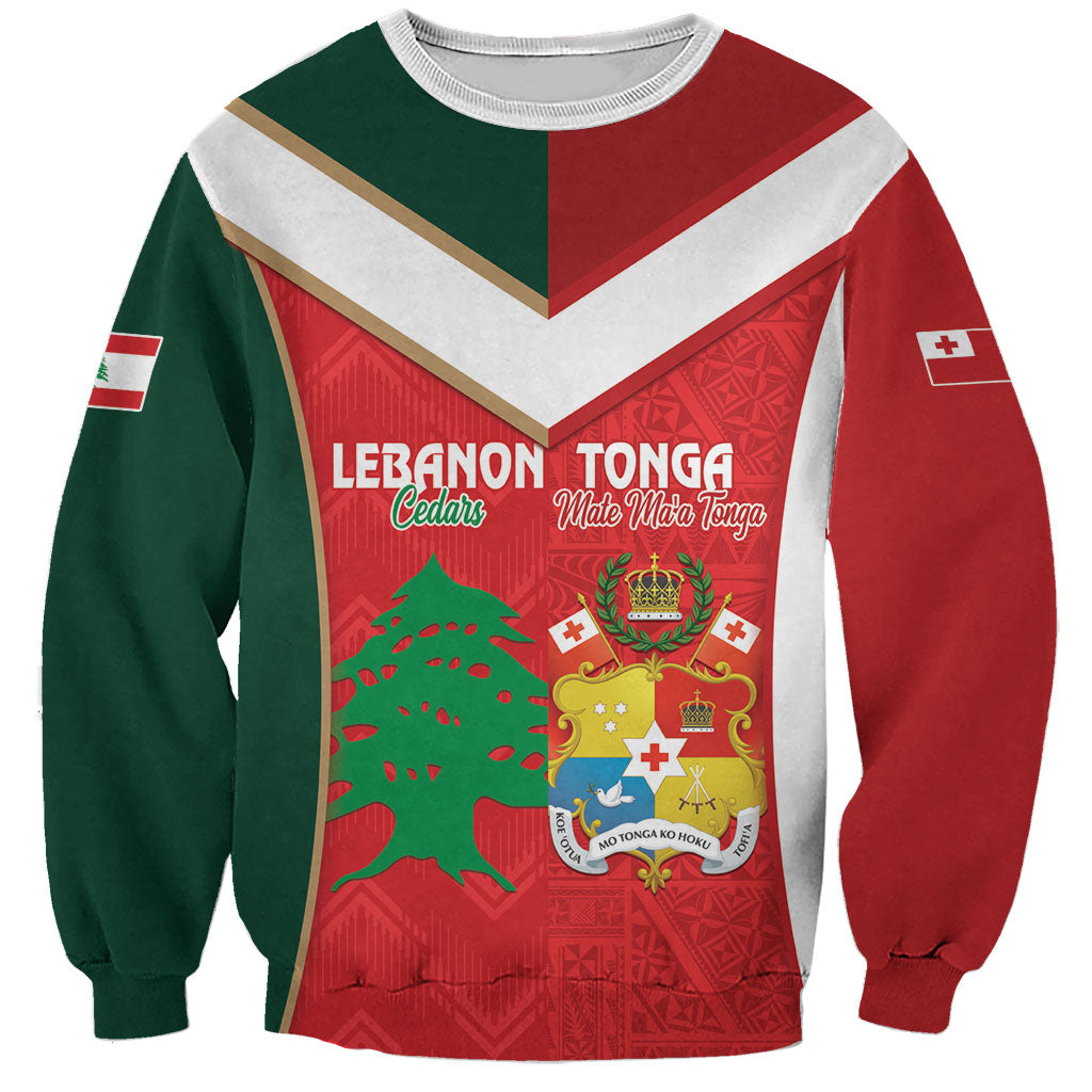 Custom Rugby Tonga and Lebanon Sweatshirt Mate Maa Tonga Cedars Together