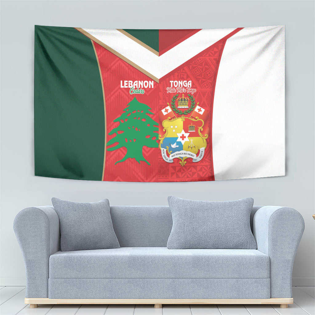 Rugby Tonga and Lebanon Tapestry Mate Maa Tonga Cedars Together