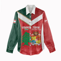 Custom Rugby Tonga and Lebanon Women Casual Shirt Mate Maa Tonga Cedars Together
