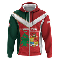 Custom Rugby Tonga and Lebanon Zip Hoodie Mate Maa Tonga Cedars Together