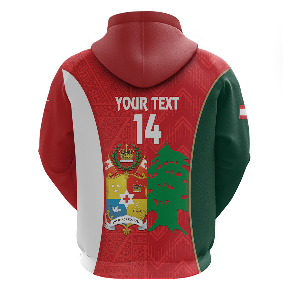 Custom Rugby Tonga and Lebanon Zip Hoodie Mate Maa Tonga Cedars Together
