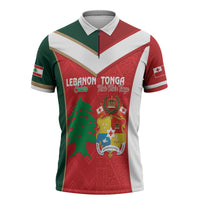Custom Rugby Tonga and Lebanon Zipper Polo Shirt Mate Maa Tonga Cedars Together