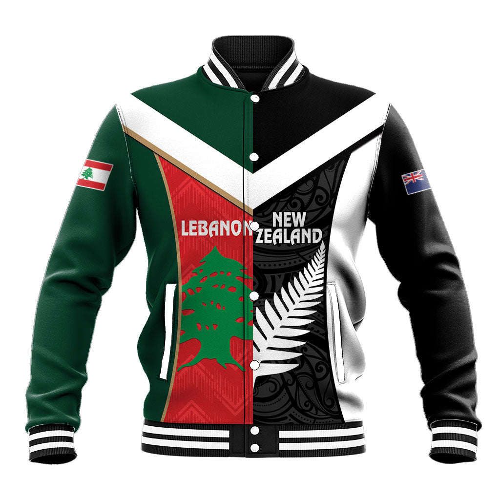 Custom Rugby New Zealand and Lebanon Baseball Jacket All Black Cedars Together