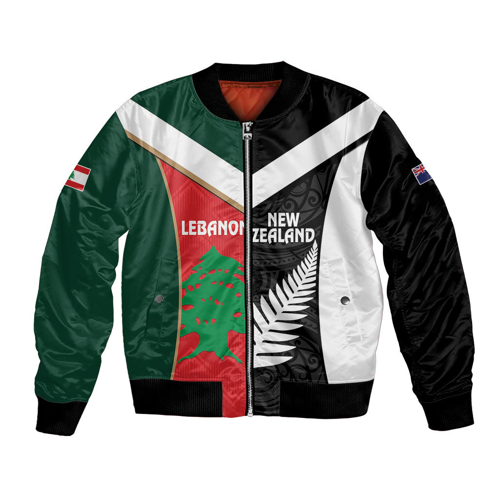 Custom Rugby New Zealand and Lebanon Bomber Jacket All Black Cedars Together