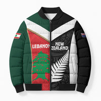 Custom Rugby New Zealand and Lebanon Bomber Puffer Jacket All Black Cedars Together