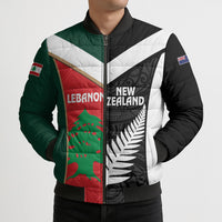 Custom Rugby New Zealand and Lebanon Bomber Puffer Jacket All Black Cedars Together