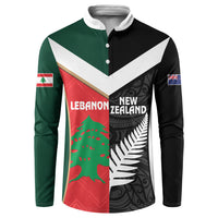 Custom Rugby New Zealand and Lebanon Button Sweatshirt All Black Cedars Together