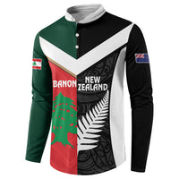 Custom Rugby New Zealand and Lebanon Button Sweatshirt All Black Cedars Together