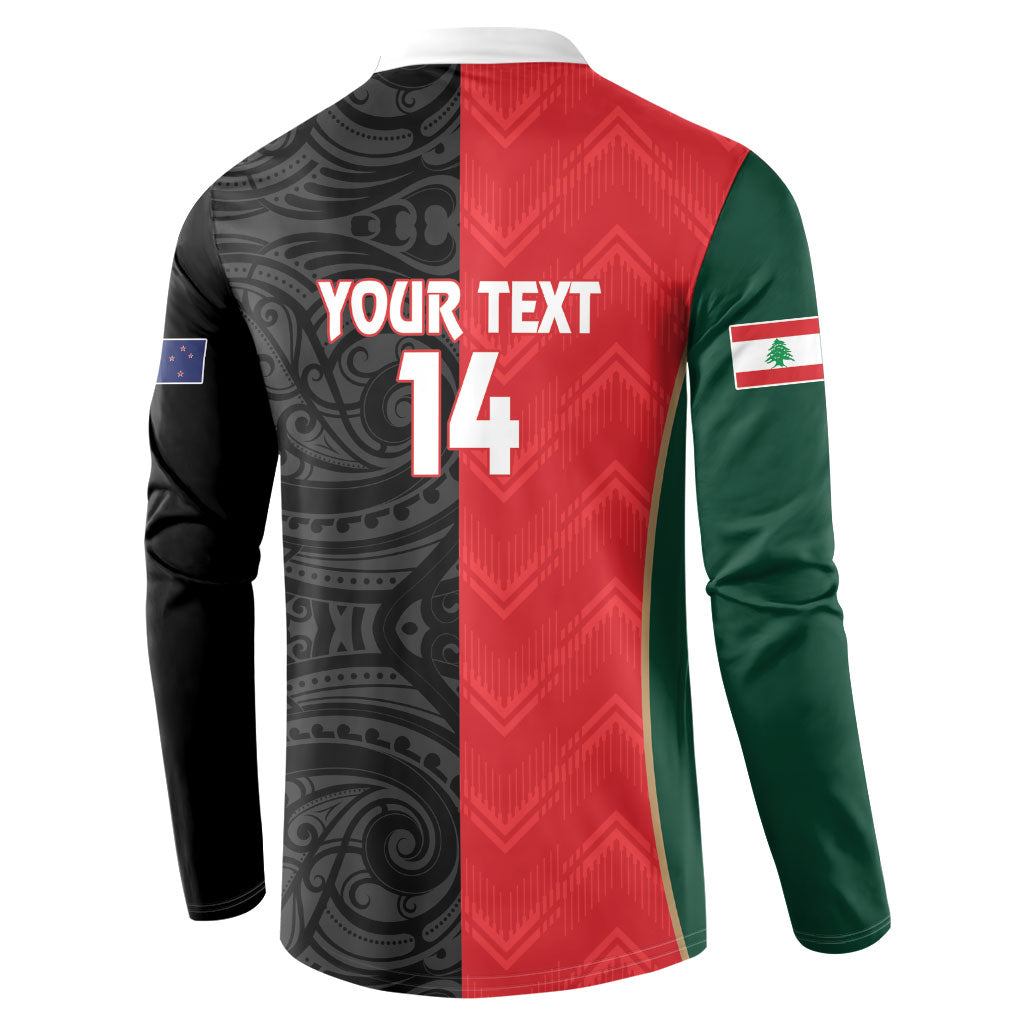 Custom Rugby New Zealand and Lebanon Button Sweatshirt All Black Cedars Together