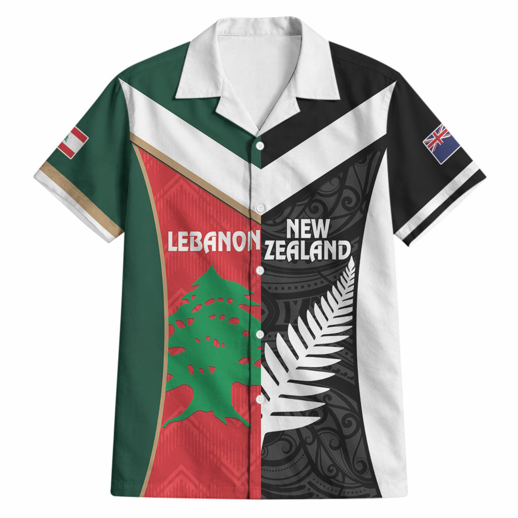 Custom Rugby New Zealand and Lebanon Hawaiian Shirt All Black Cedars Together