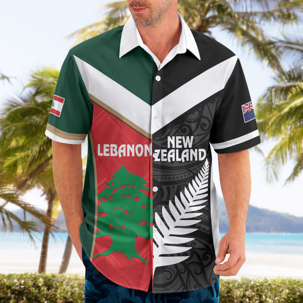 Custom Rugby New Zealand and Lebanon Hawaiian Shirt All Black Cedars Together