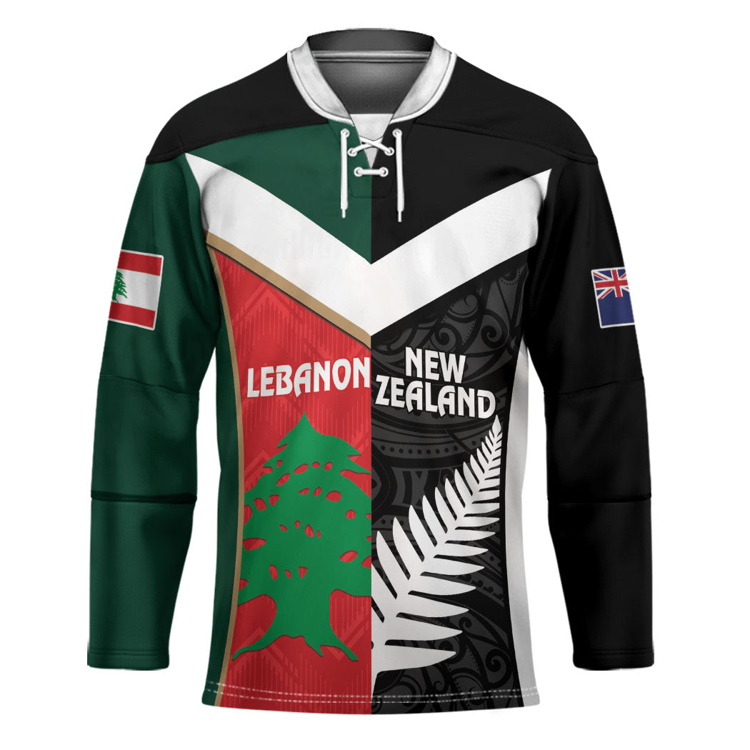 Custom Rugby New Zealand and Lebanon Hockey Jersey All Black Cedars Together