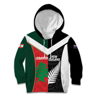 Custom Rugby New Zealand and Lebanon Kid Hoodie All Black Cedars Together