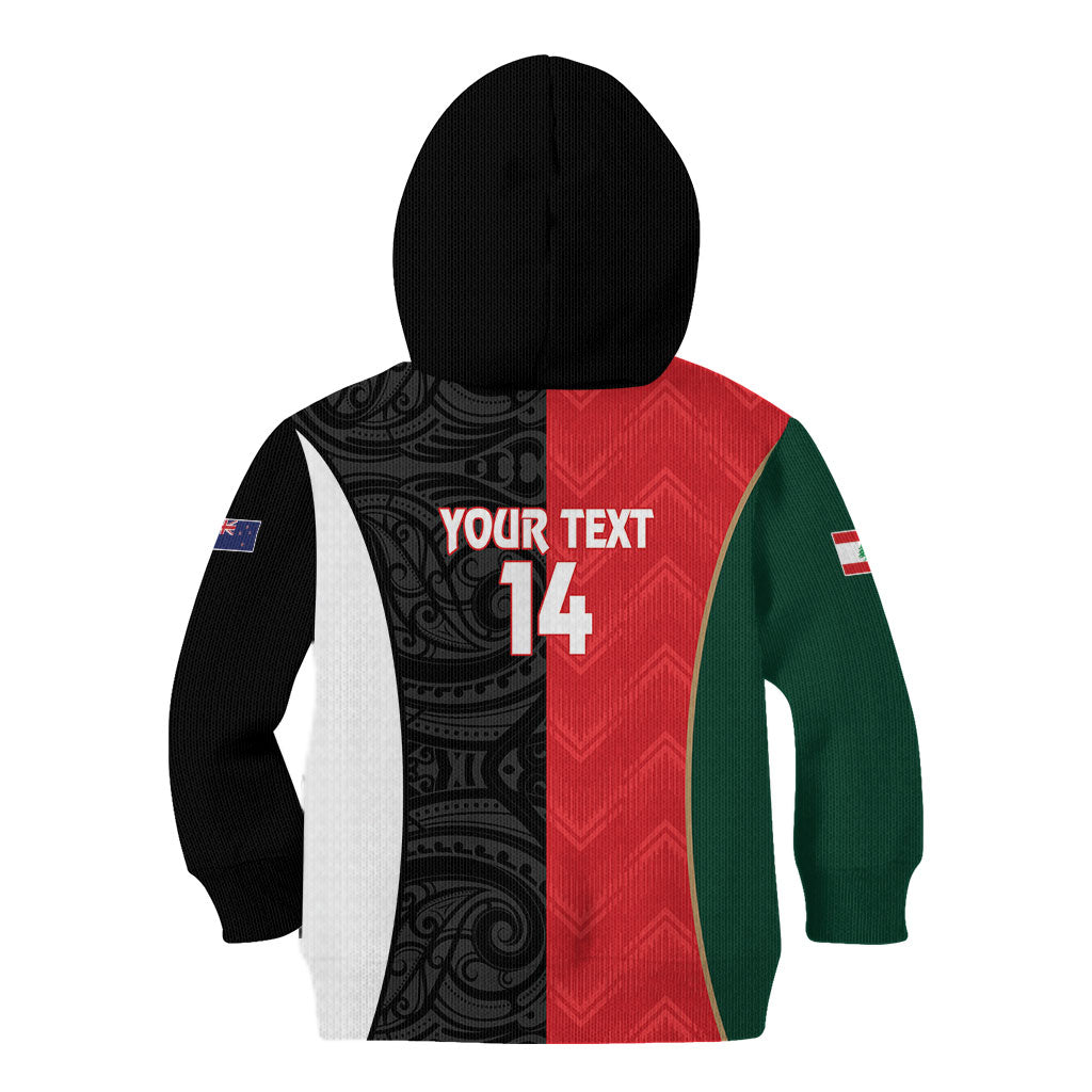 Custom Rugby New Zealand and Lebanon Kid Hoodie All Black Cedars Together
