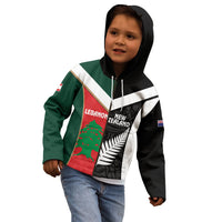 Custom Rugby New Zealand and Lebanon Kid Hoodie All Black Cedars Together