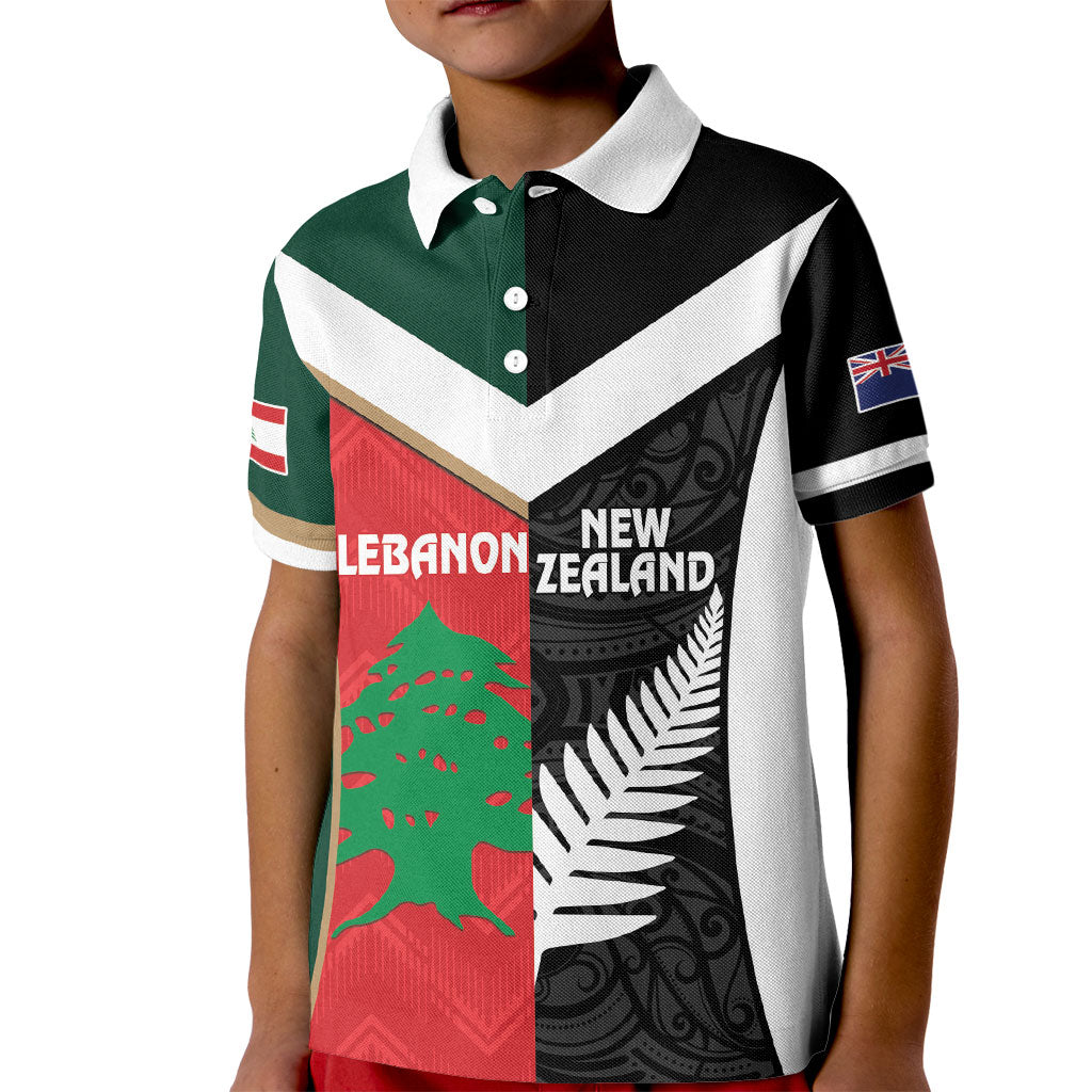 Custom Rugby New Zealand and Lebanon Kid Polo Shirt All Black Cedars Together
