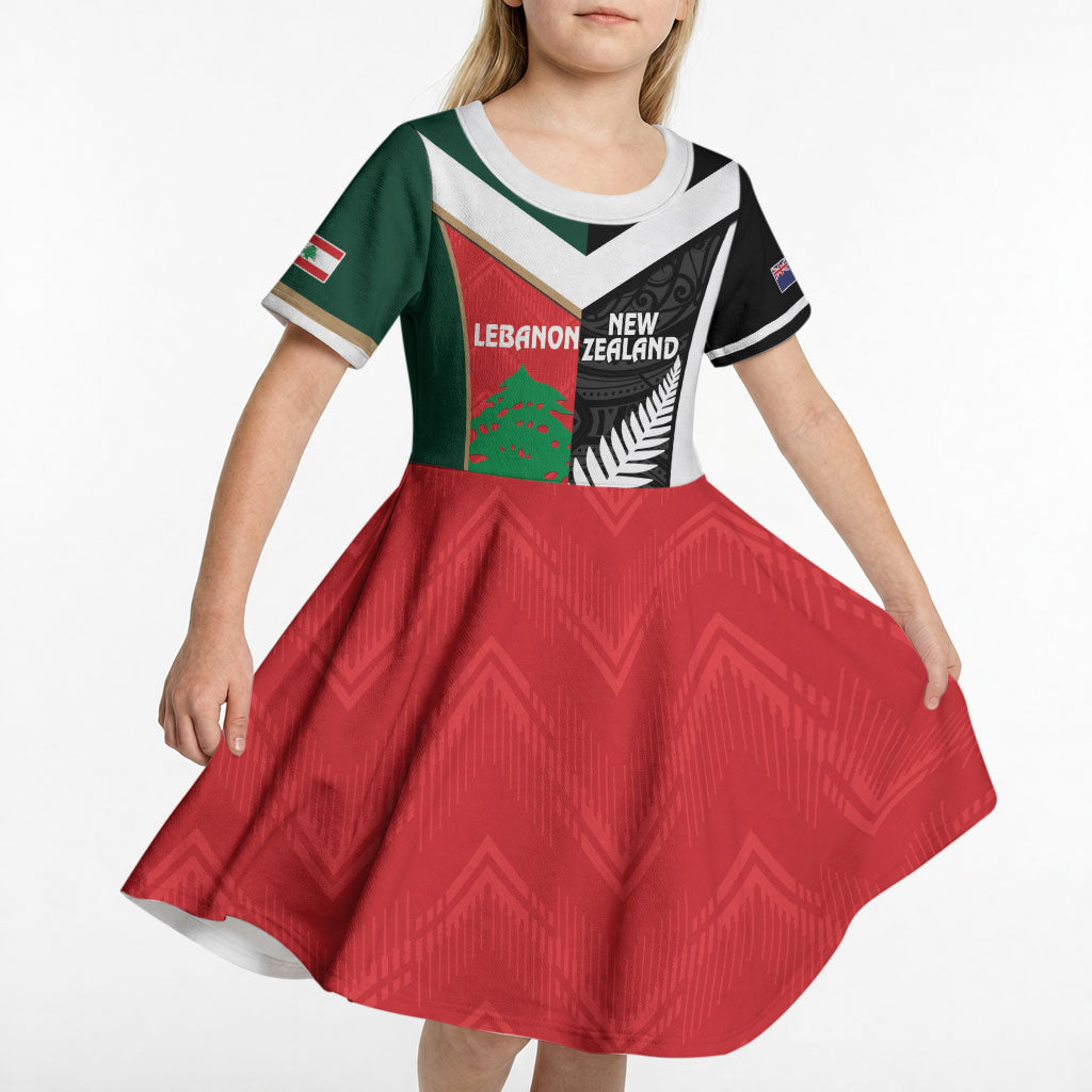 Custom Rugby New Zealand and Lebanon Kid Short Sleeve Dress All Black Cedars Together