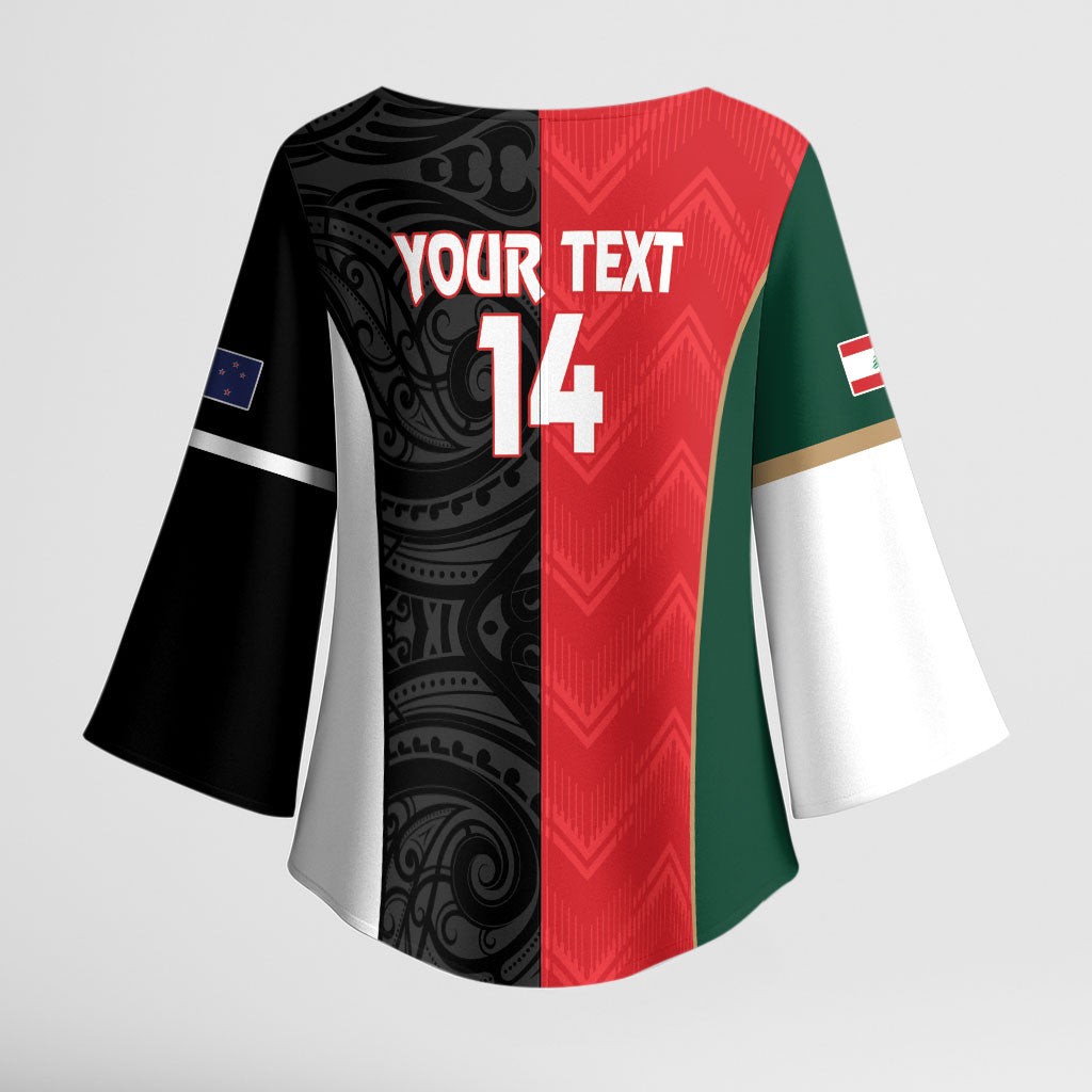 Custom Rugby New Zealand and Lebanon Kimono Sleeve Blouse All Black Cedars Together