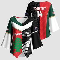 Custom Rugby New Zealand and Lebanon Kimono Sleeve Blouse All Black Cedars Together