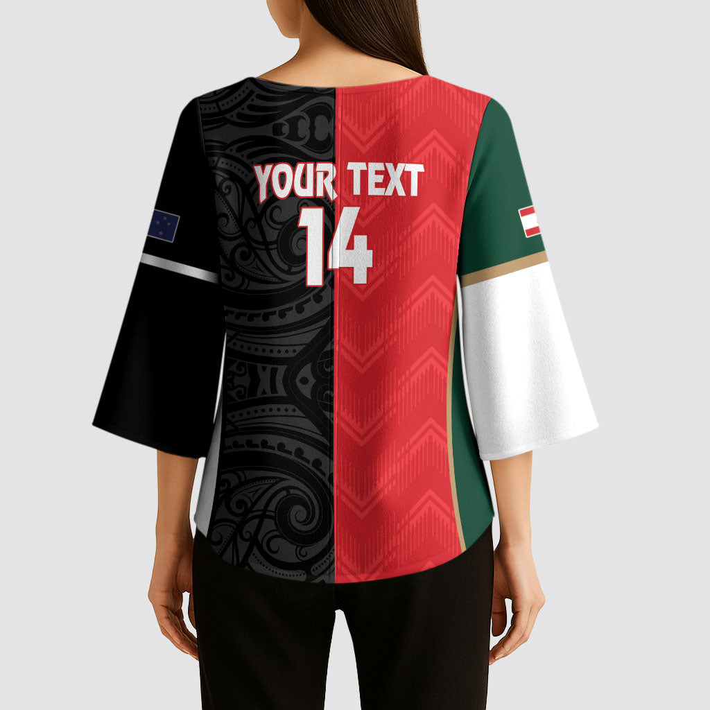 Custom Rugby New Zealand and Lebanon Kimono Sleeve Blouse All Black Cedars Together