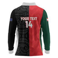 Custom Rugby New Zealand and Lebanon Long Sleeve Polo Shirt All Black Cedars Together