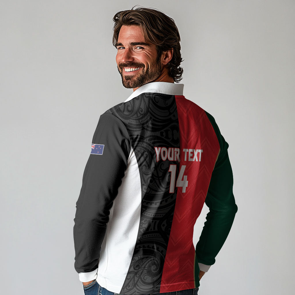 Custom Rugby New Zealand and Lebanon Long Sleeve Polo Shirt All Black Cedars Together