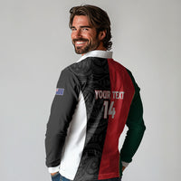 Custom Rugby New Zealand and Lebanon Long Sleeve Polo Shirt All Black Cedars Together