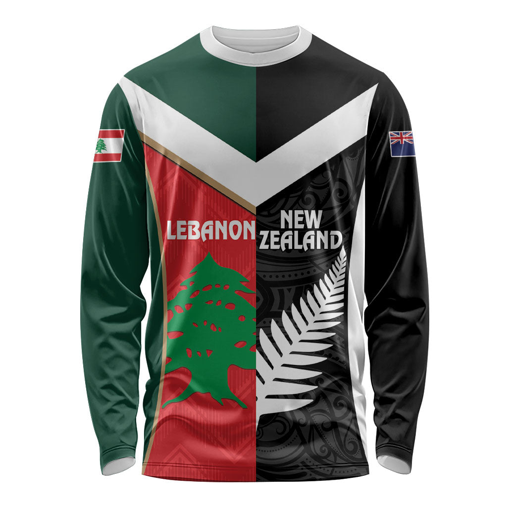 Custom Rugby New Zealand and Lebanon Long Sleeve Shirt All Black Cedars Together