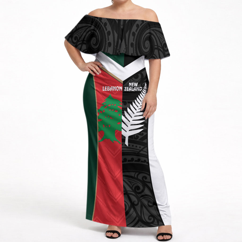 Custom Rugby New Zealand and Lebanon Off Shoulder Maxi Dress All Black Cedars Together