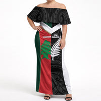 Custom Rugby New Zealand and Lebanon Off Shoulder Maxi Dress All Black Cedars Together