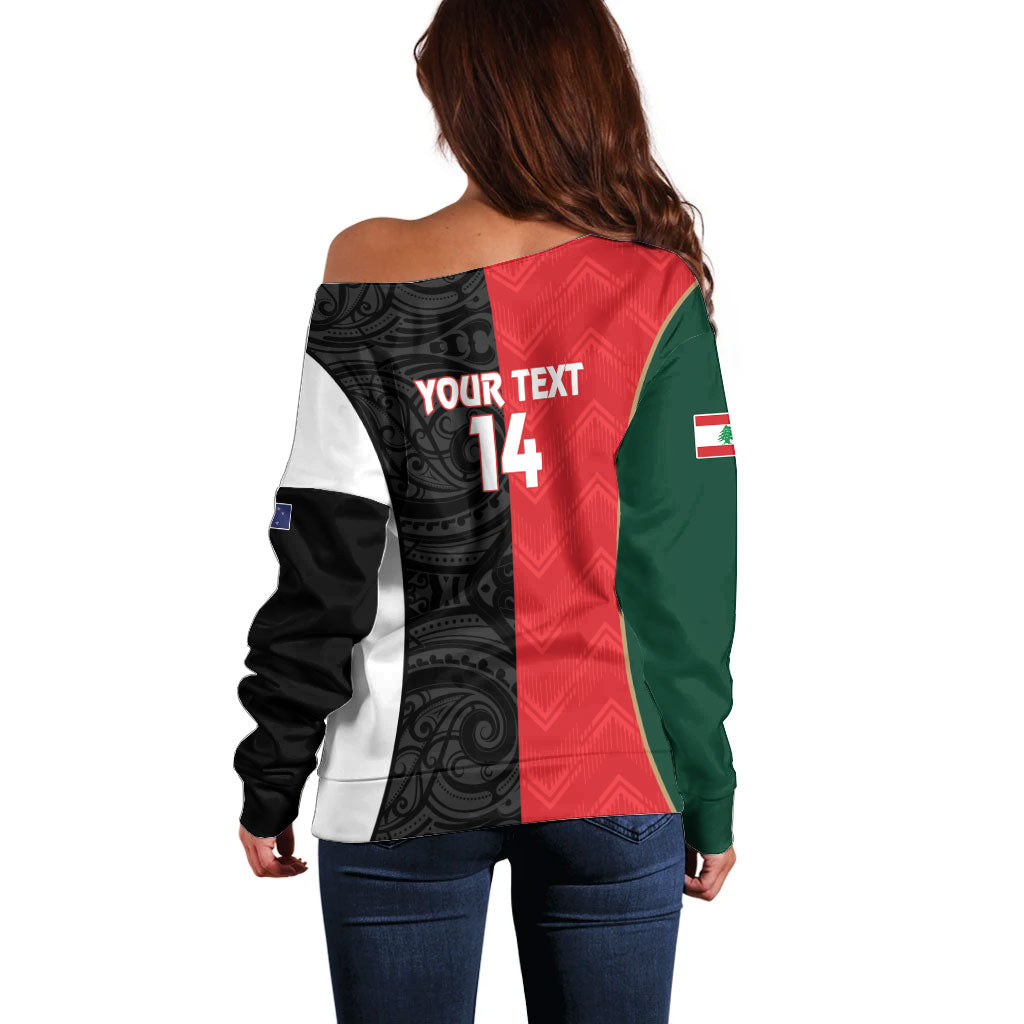 Custom Rugby New Zealand and Lebanon Off Shoulder Sweater All Black Cedars Together