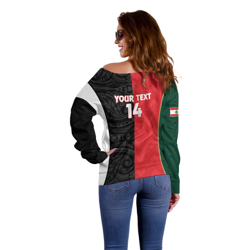 Custom Rugby New Zealand and Lebanon Off Shoulder Sweater All Black Cedars Together