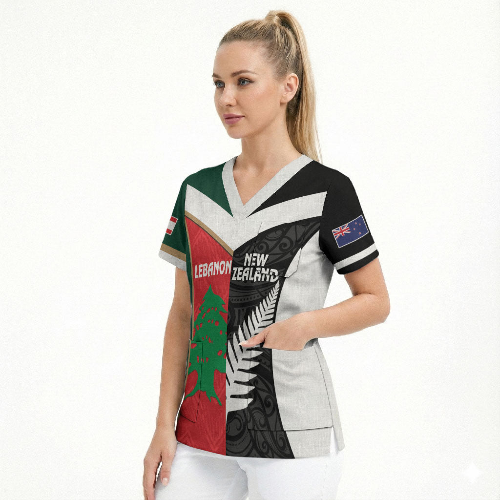 Custom Rugby New Zealand and Lebanon Scrub Top All Black Cedars Together