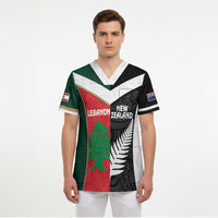 Custom Rugby New Zealand and Lebanon Scrub Top All Black Cedars Together